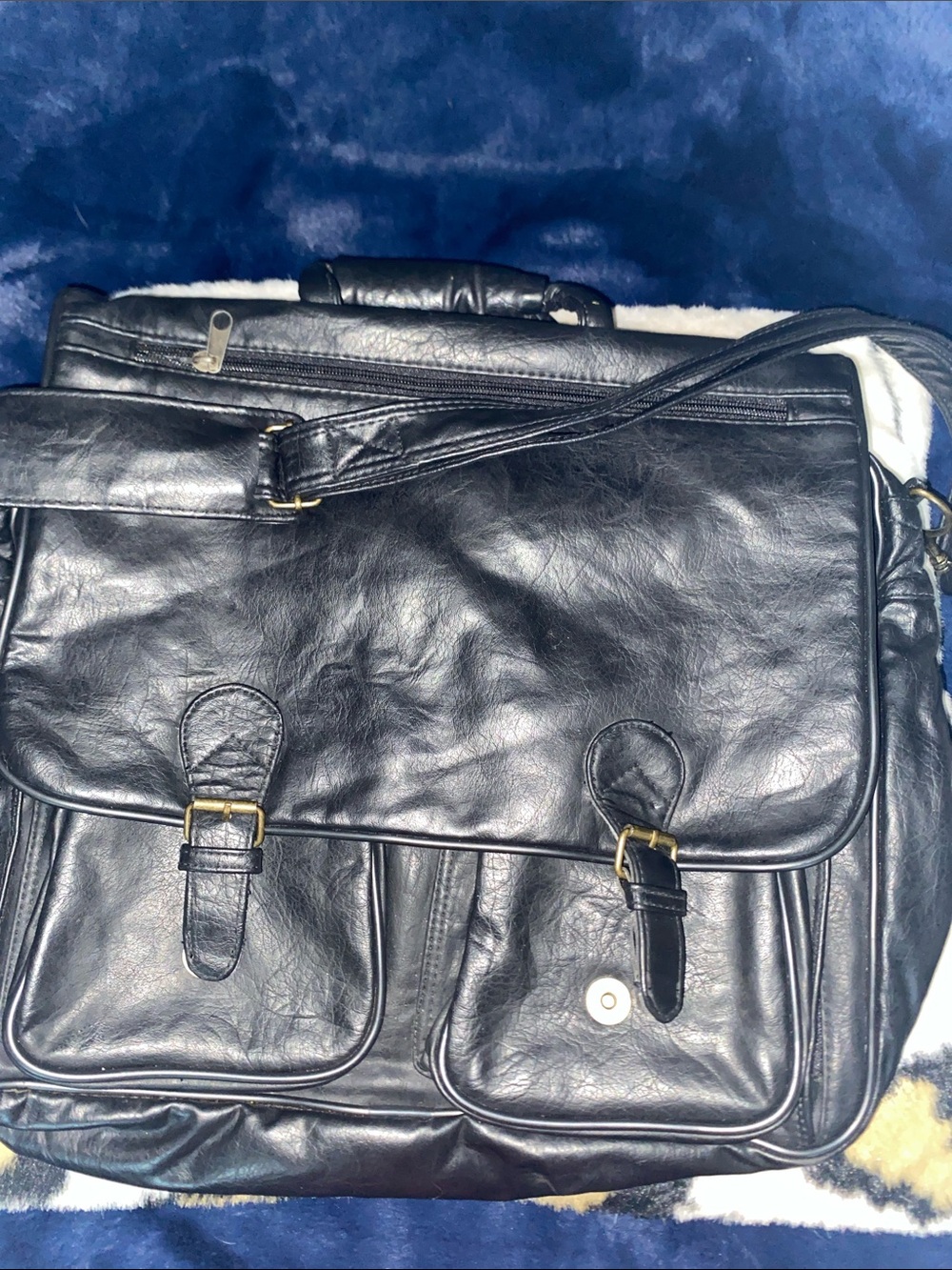 Mens Black Leather Messenger Bag - Classic Workbag